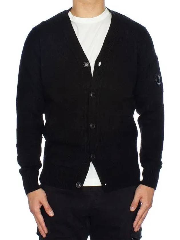 Men's Lens Wappen Lambswool Cardigan Black - CP COMPANY - BALAAN 2