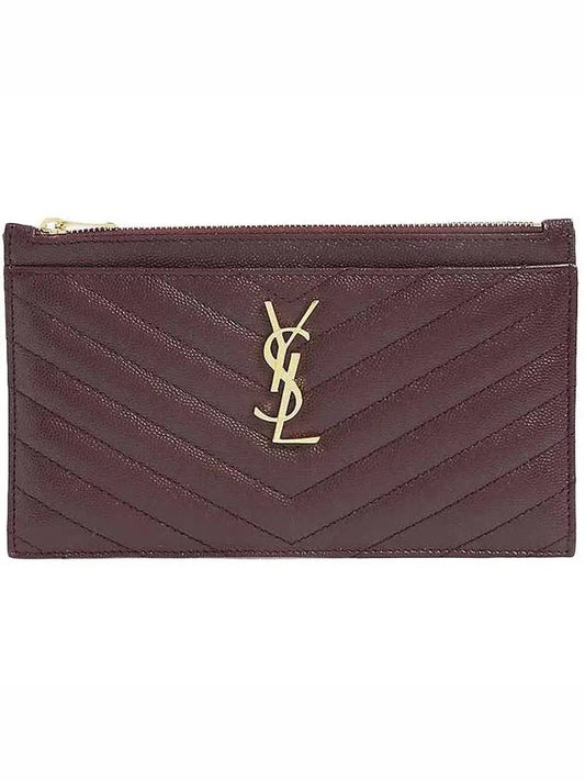 YSL Monogram Gold Tone Logo Chevron Quilted Burgundy Mini Clutch Bag - SAINT LAURENT - BALAAN 1