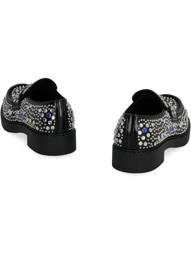 Black brushed leather loafers with studs and rhinestones - PRADA - BALAAN 5