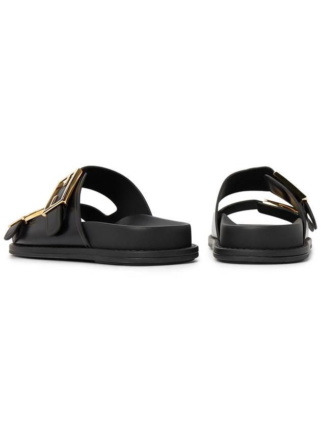 Women's FF Leather Fill Flat Sandals Slippers Black - FENDI - BALAAN 7