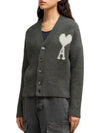 Intarsia Logo Knit Cardigan Dark Grey - AMI - BALAAN 4