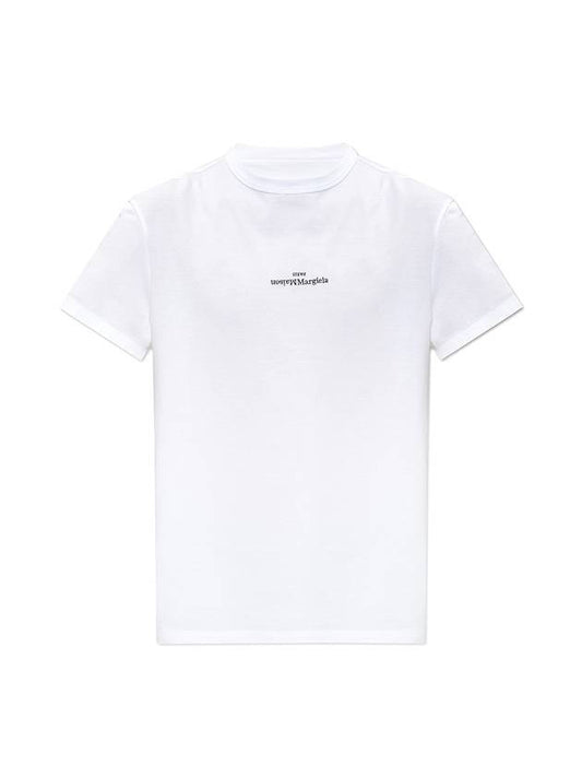 Reverse Embroidered Logo Stitched Cotton Short Sleeve T-Shirt White - MAISON MARGIELA - BALAAN 1