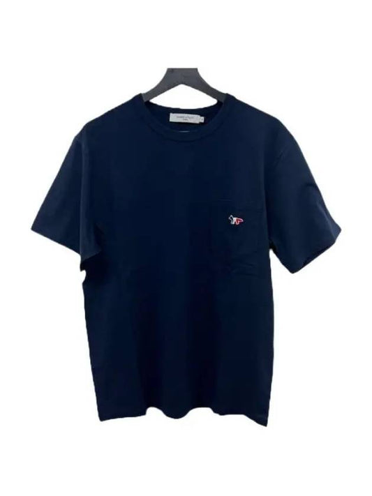 Tricolor Fox Patch Classic Pocket Short Sleeve T-Shirt Navy - MAISON KITSUNE - BALAAN 2