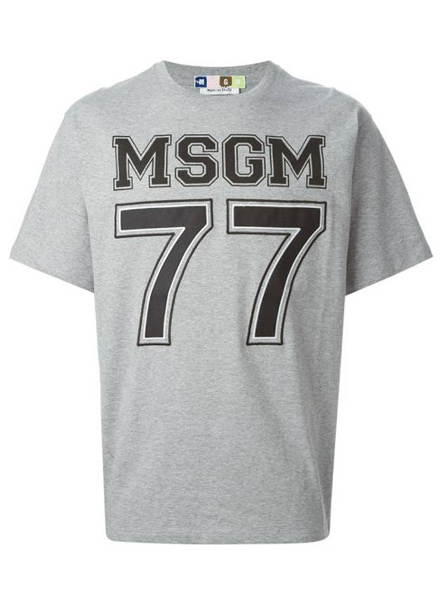 77 Logo Print Short Sleeve T-Shirt Grey - MSGM - BALAAN 2