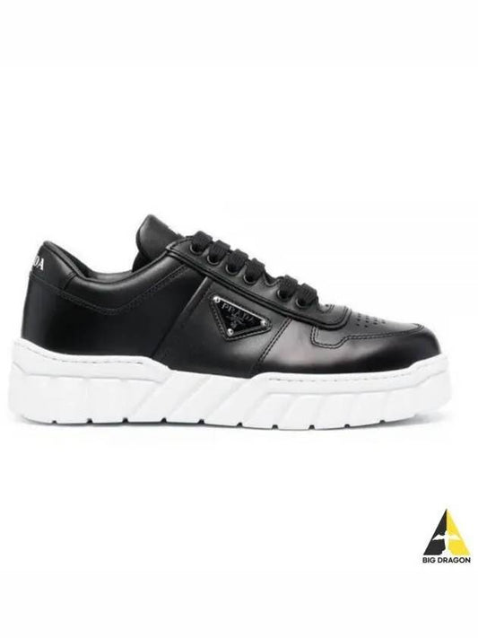 Triangle Logo Leather Low Top Sneakers Black - PRADA - BALAAN 2