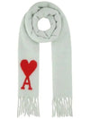 Heart Logo Oversized Wool Fringe Scarf Pale Green - AMI - BALAAN 2