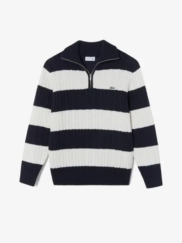 Men s Cable Half Zip Up Wide Collar Pullover Knit AH301E 54NFJ Domestic Product GQ2N24082969924 - LACOSTE - BALAAN 1