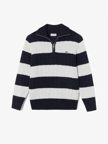 Men s Cable Half Zip Up Wide Collar Pullover Knit AH301E 54NFJ Domestic Product GQ2N24082969924 - LACOSTE - BALAAN 1