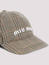 Embroidered Logo Check Ball Cap Beige Brown - MIU MIU - BALAAN 3