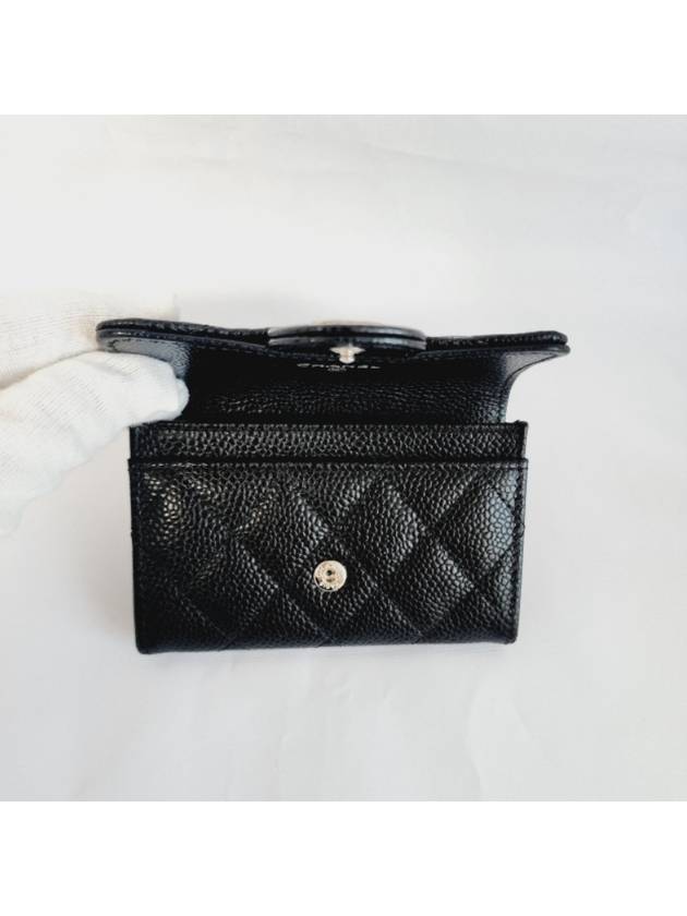 Classic Silver Logo Quilted Caviar Card Wallet Black - CHANEL - BALAAN 4