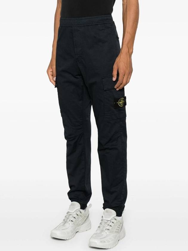 Stretch Cotton Wool Satin Straight Pants Navy - STONE ISLAND - BALAAN 3