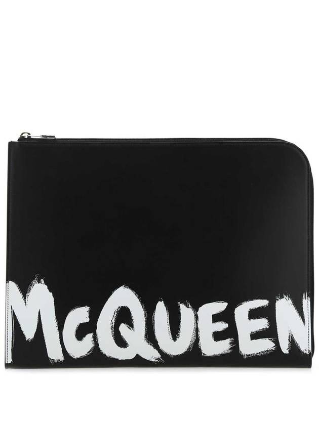 Graffiti Logo Round Zipper Clutch Bag Black - ALEXANDER MCQUEEN - BALAAN 2