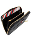 Three Stripes Pebble Grain Zipper Round Half Wallet Black - THOM BROWNE - BALAAN 5