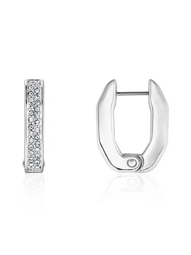 Dextera Octagon Small Hoop Earrings Silver - SWAROVSKI - BALAAN 6