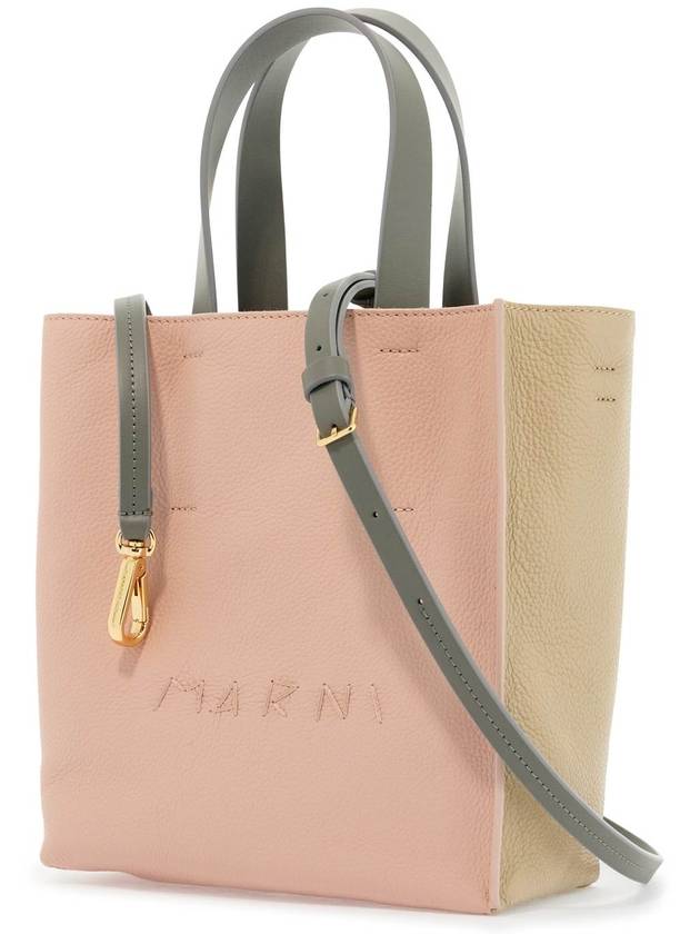 pink and beige calfskin shopping bag with gray handles - MARNI - BALAAN 3