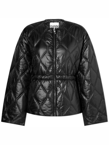 Shiny Quilted Zip-Up Jacket Black - GANNI - BALAAN 1