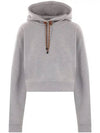 Logo Drawstring Crop Cotton Hoodie Grey - MIU MIU - BALAAN 2