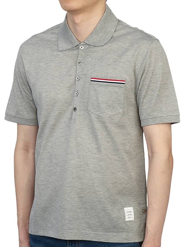 Men's Three Stripes Pocket Mercerized Short Sleeve Polo Shirt Light Grey - THOM BROWNE - BALAAN 3