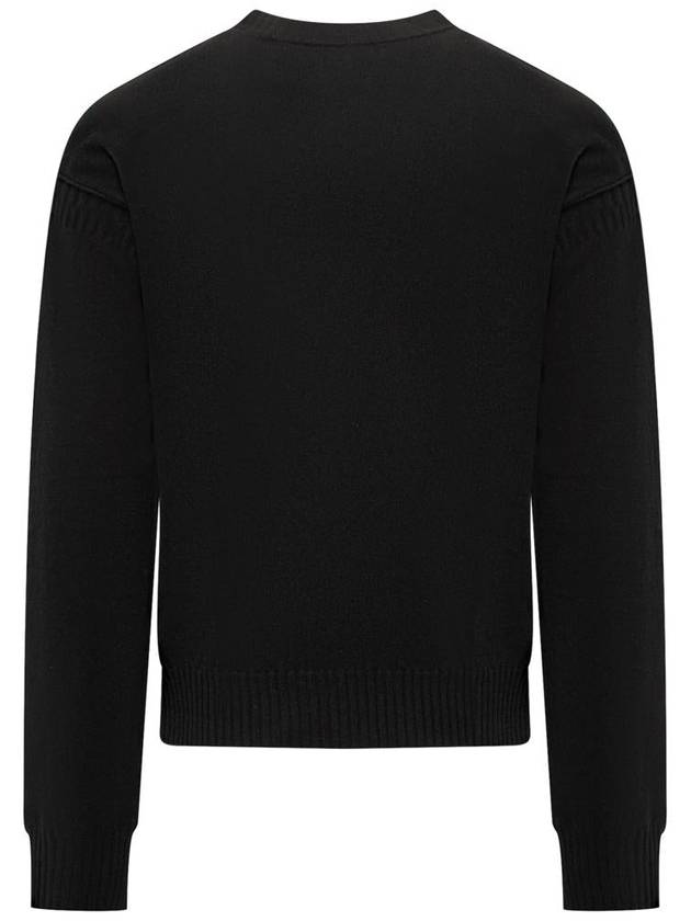 Embroidered Logo Round Neck Knit Top Black - MARNI - BALAAN 3