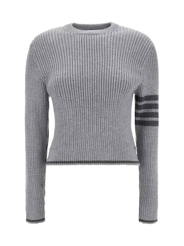 4 Bar Stripe Cable Knit Top Grey - THOM BROWNE - BALAAN 3