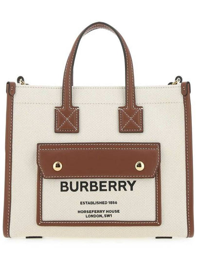 Mini Two-Tone Canvas and Leather Freya Tote Bag Natural Tan - BURBERRY - BALAAN 2