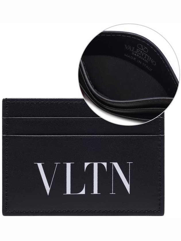 Men's VLTN Logo Leather Card Wallet Black - VALENTINO - BALAAN 3