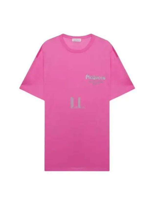 Men's Graffiti Logo Cotton Short Sleeve T-Shirt Pink - ALEXANDER MCQUEEN - BALAAN 2