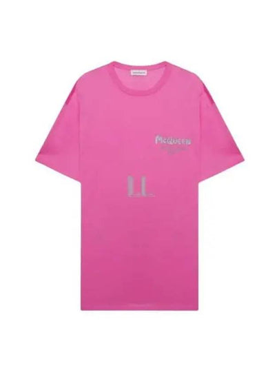 Men's Graffiti Logo Cotton Short Sleeve T-Shirt Pink - ALEXANDER MCQUEEN - BALAAN 2