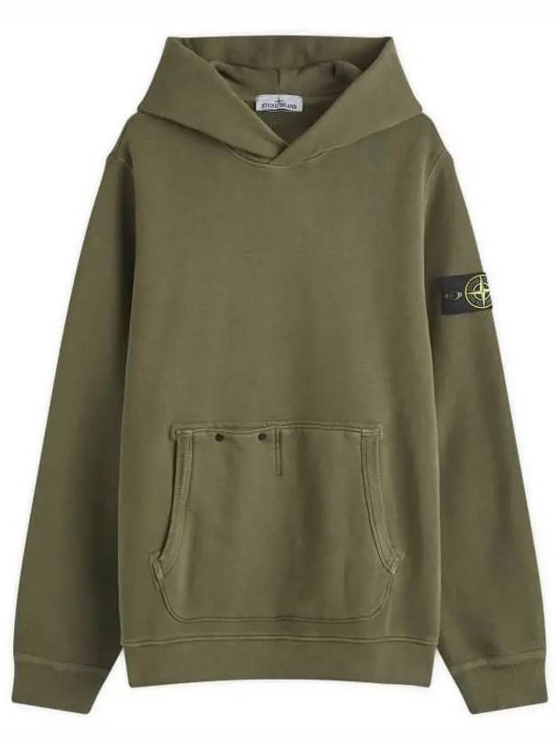 Old Effect Cotton Diagonal Fleece Hoodie Green - STONE ISLAND - BALAAN 2