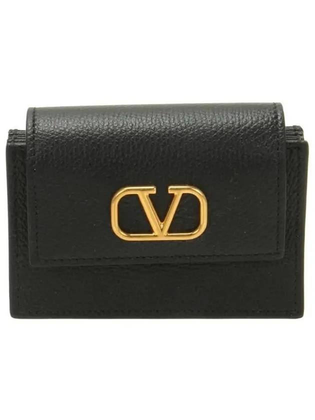 V Logo Flapover Card Wallet Black - VALENTINO - BALAAN 2