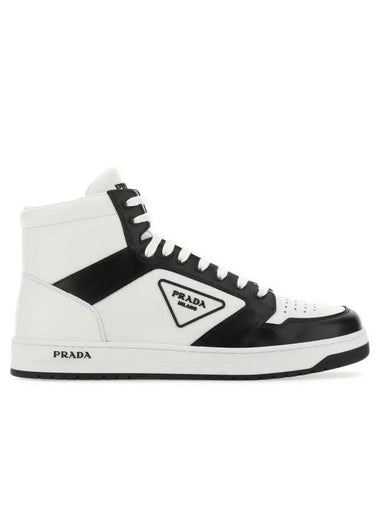 District Leather High Top Sneakers White Black - PRADA - BALAAN 1