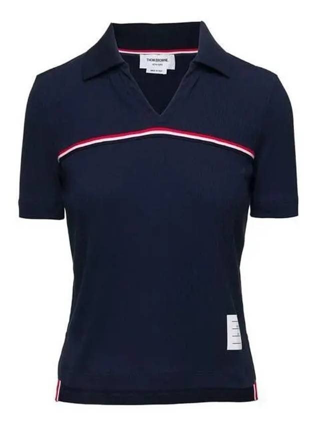 Three Stripes High Twist Rib Polo Shirt Navy - THOM BROWNE - BALAAN 3