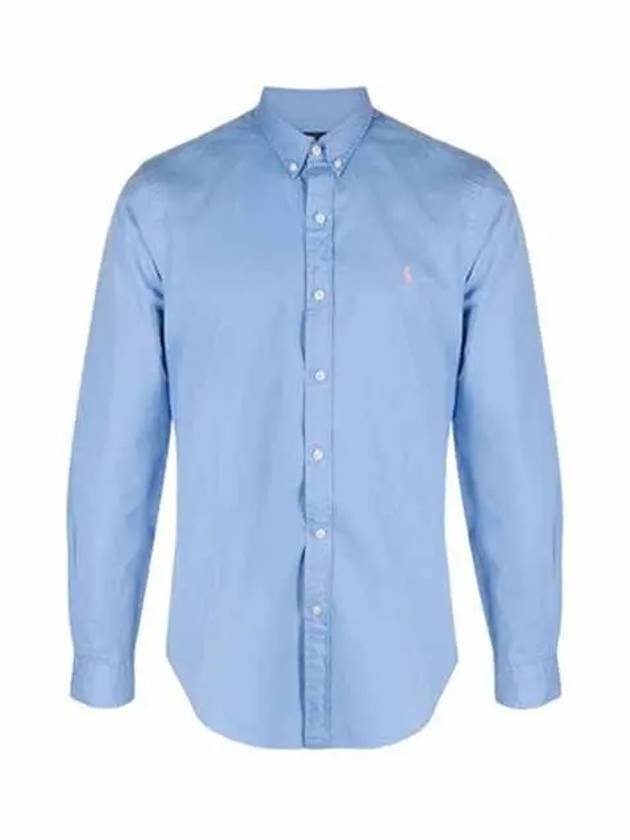 Pink Pony Logo Slim Fit Long Sleeve Shirt Light Blue - POLO RALPH LAUREN - BALAAN.