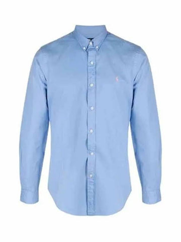 Pink Pony Logo Slim Fit Long Sleeve Shirt Light Blue - POLO RALPH LAUREN - BALAAN.