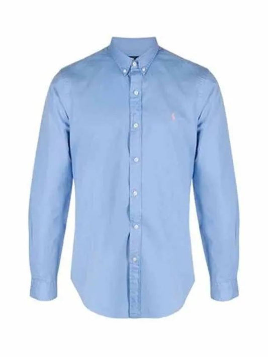 Pink Pony Logo Slim Fit Long Sleeve Shirt Light Blue - POLO RALPH LAUREN - BALAAN.