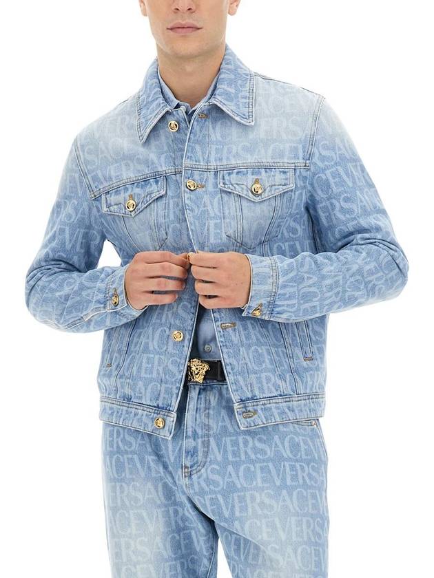 All logo over button denim jacket blue - VERSACE - BALAAN 5