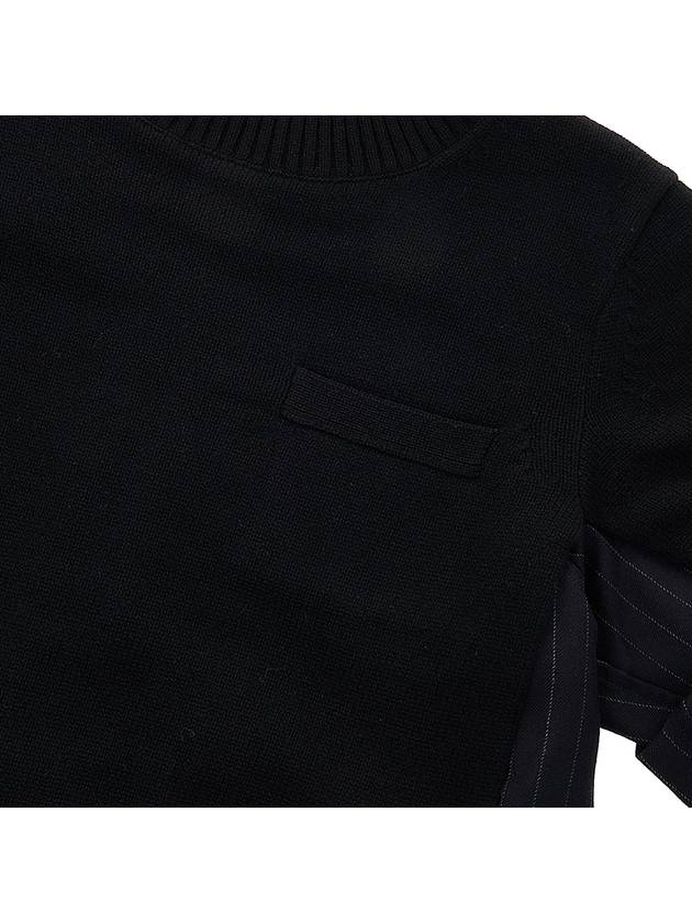 Women's Chalk Stripe x Wool Knit Top Pullover Black - SACAI - BALAAN 7