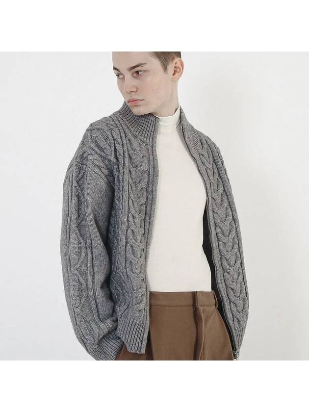 Heavy Cable High Neck Knit Zip up Gray - CHANCE'S NOI - BALAAN 6