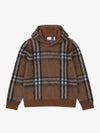 Men's Exaggerated Check Wool Mohair Blend Hoodie Dark Birch Brown - BURBERRY - BALAAN 2