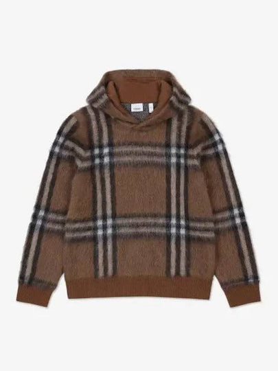 Men's Exaggerated Check Wool Mohair Blend Hoodie Dark Birch Brown - BURBERRY - BALAAN 2