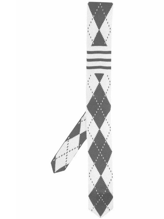 Argyle Pattern 4 Bar Silk Tie Light Grey - THOM BROWNE - BALAAN 2