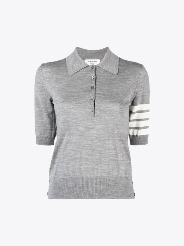 Women's Diagonal Striped Relaxed Fit Wool Polo Shirt Light Grey - THOM BROWNE - BALAAN 2