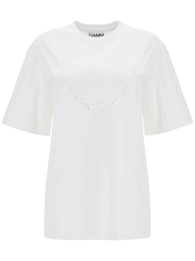 Heavy Cotton Drop Shoulder Heart Short Sleeve T-Shirt White - GANNI - BALAAN 2