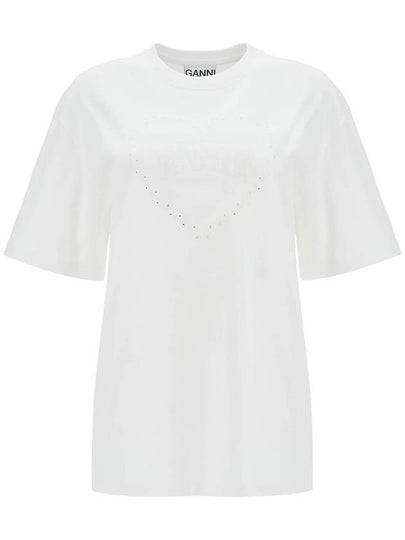 Heavy Cotton Drop Shoulder Heart Short Sleeve T-Shirt White - GANNI - BALAAN 2