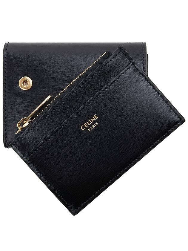 Triomphe Compact Shiny Calfskin Coin Half Wallet Black - CELINE - BALAAN 10