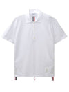 Men's Cotton Pique Center Bag Striped Short Sleeve Polo Shirt White - THOM BROWNE - BALAAN 2