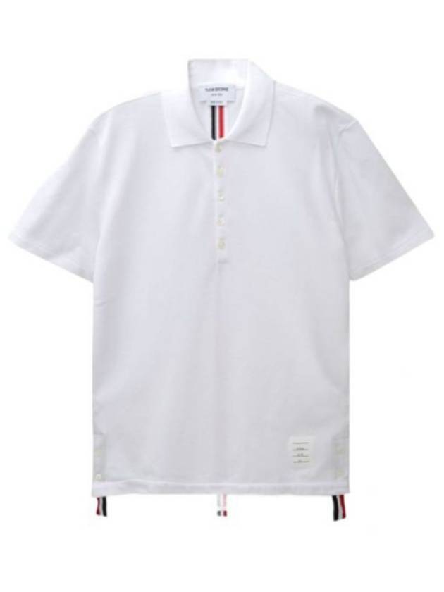 Men's Cotton Pique Center Bag Striped Short Sleeve Polo Shirt White - THOM BROWNE - BALAAN 2