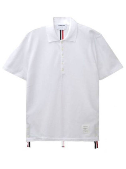 Men's Cotton Pique Center Bag Striped Short Sleeve Polo Shirt White - THOM BROWNE - BALAAN 2