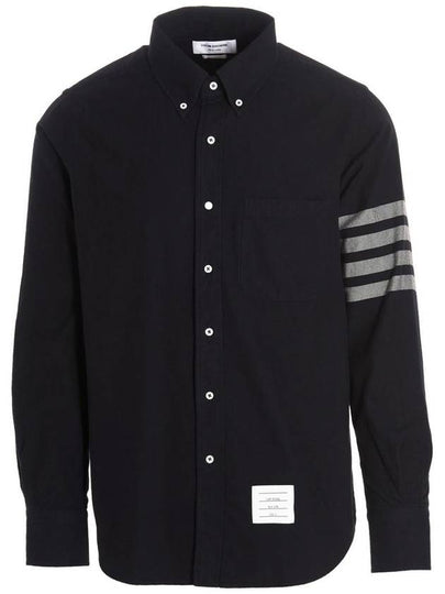 Men's Diagonal Solid Flannel Long Sleeve Shirt Navy - THOM BROWNE - BALAAN 2