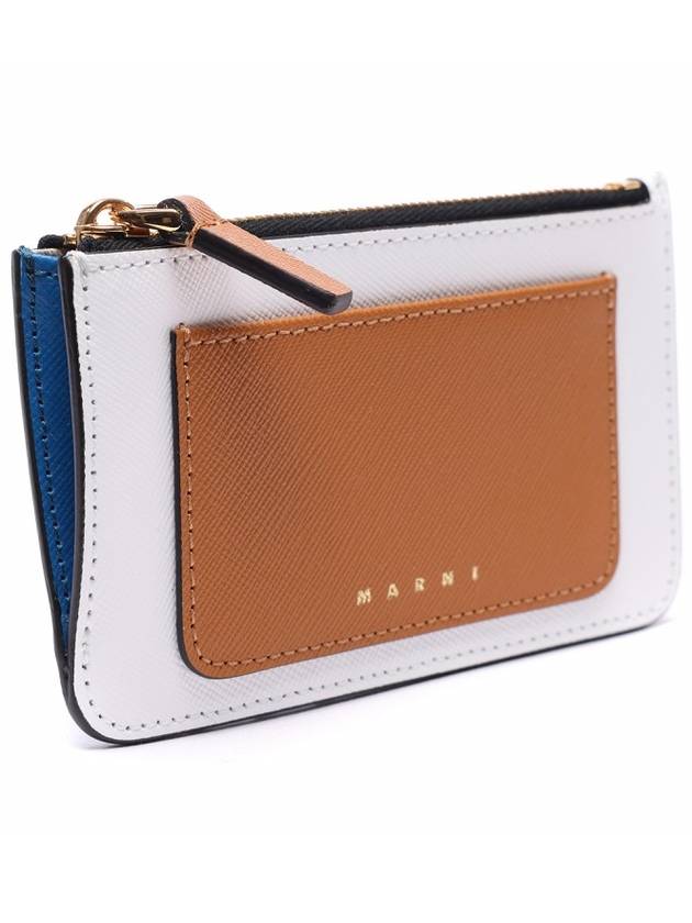 Saffiano Two-Tone Zipper Card Wallet Liliy White Dijon - MARNI - BALAAN 4